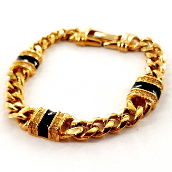 Vintage SAL Swarovski Clear Crystal Blank Enamel Gold Tone Chain 7" Bracelet - Picture 3 of 8